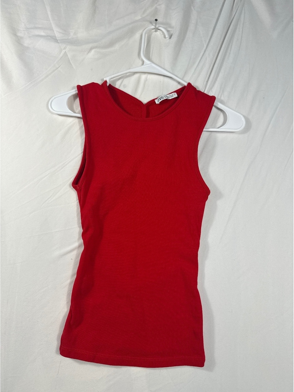 ZARA Red Sleeveless Ribbed Tank Top with Open Back Detail